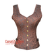 Plus Size Brown Brocade Gothic Corset Shoulder Strap Overbust Bustier Top Women's Day Costume