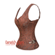 Plus Size Brown Brocade Gothic Corset Shoulder Strap Overbust Bustier Top Women's Day Costume