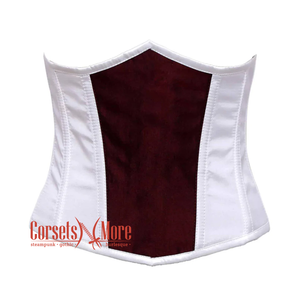White And Burgundy With Front Close Underbust Corset Gothic Costume Bustier Top
