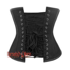 Plus Size Black Cotton With Leather Strips Underbust Corset Gothic Costume Bustier Top