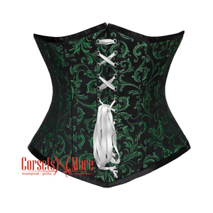 Green And Black Brocade With Front White Lace Underbust Corset Gothic Costume Bustier Top