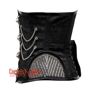 Plus Size Black Brocade With Silver Sequins Work Steampunk Underbust Corset Gothic Costume Bustier Top