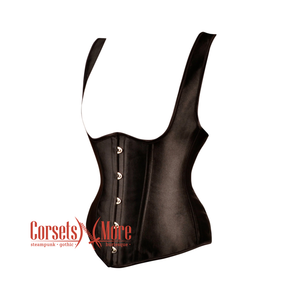Plus Size Black Satin Halter Neck Design Underbust Corset Gothic Costume Bustier Top
