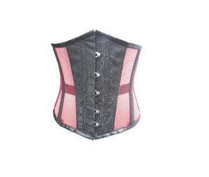Black Brocade Pink Net Underbust Plus Size Corset Waist Training Steampunk Costume - CorsetsNmore