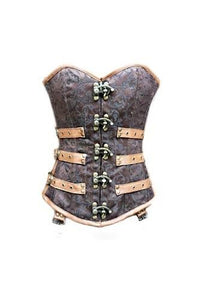 Brocade Leather Overbust Plus Size Corset Waist Training Steampunk Period Costum - CorsetsNmore