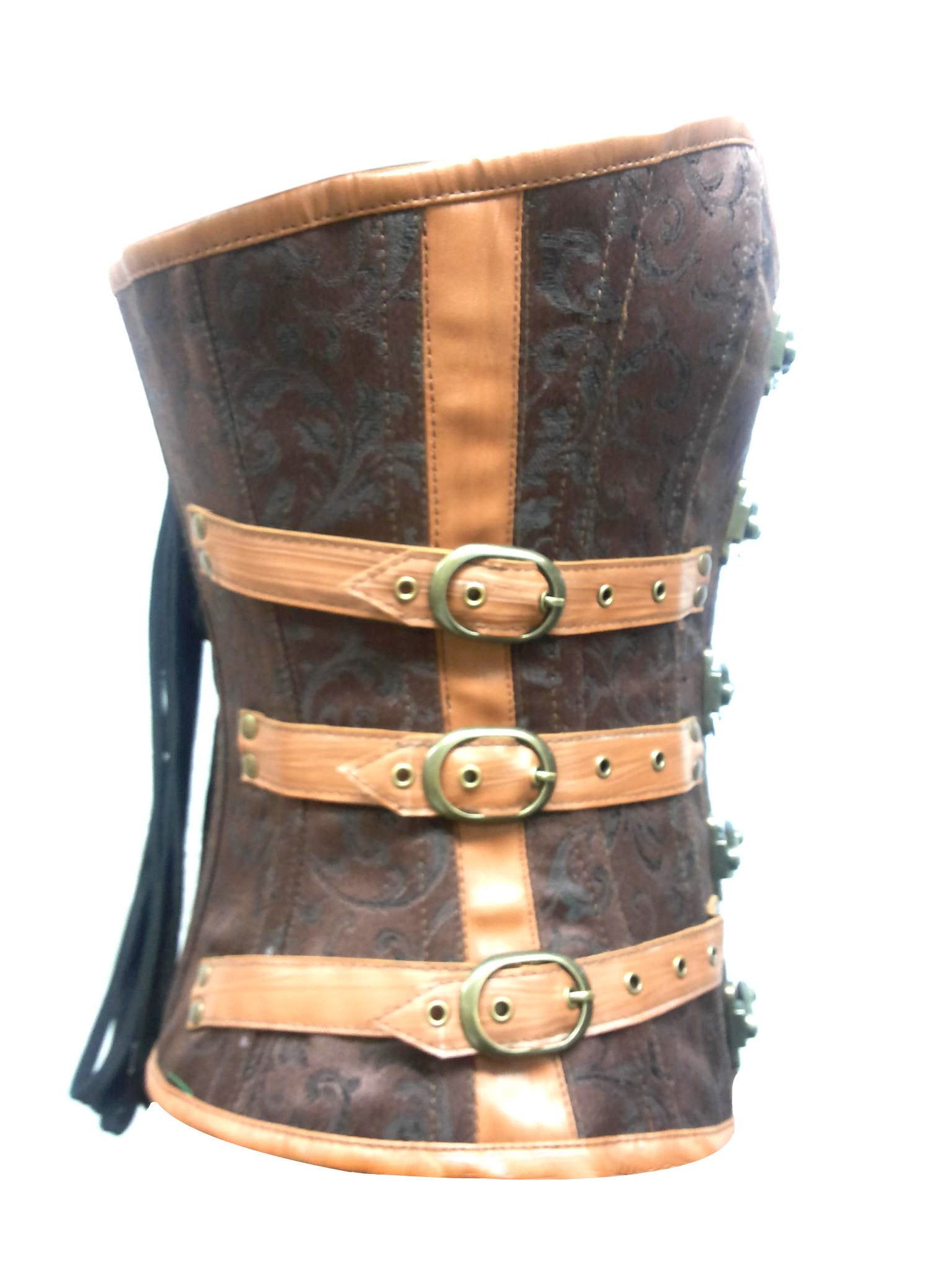 Steampunk Red Brocade Overbust Corset - CT-VG-18065 - Medieval Collectibles