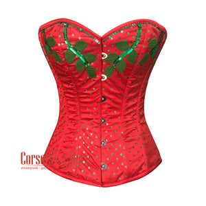 Red Satin Thread Sequins Work Burlesque Gothic Corset Top