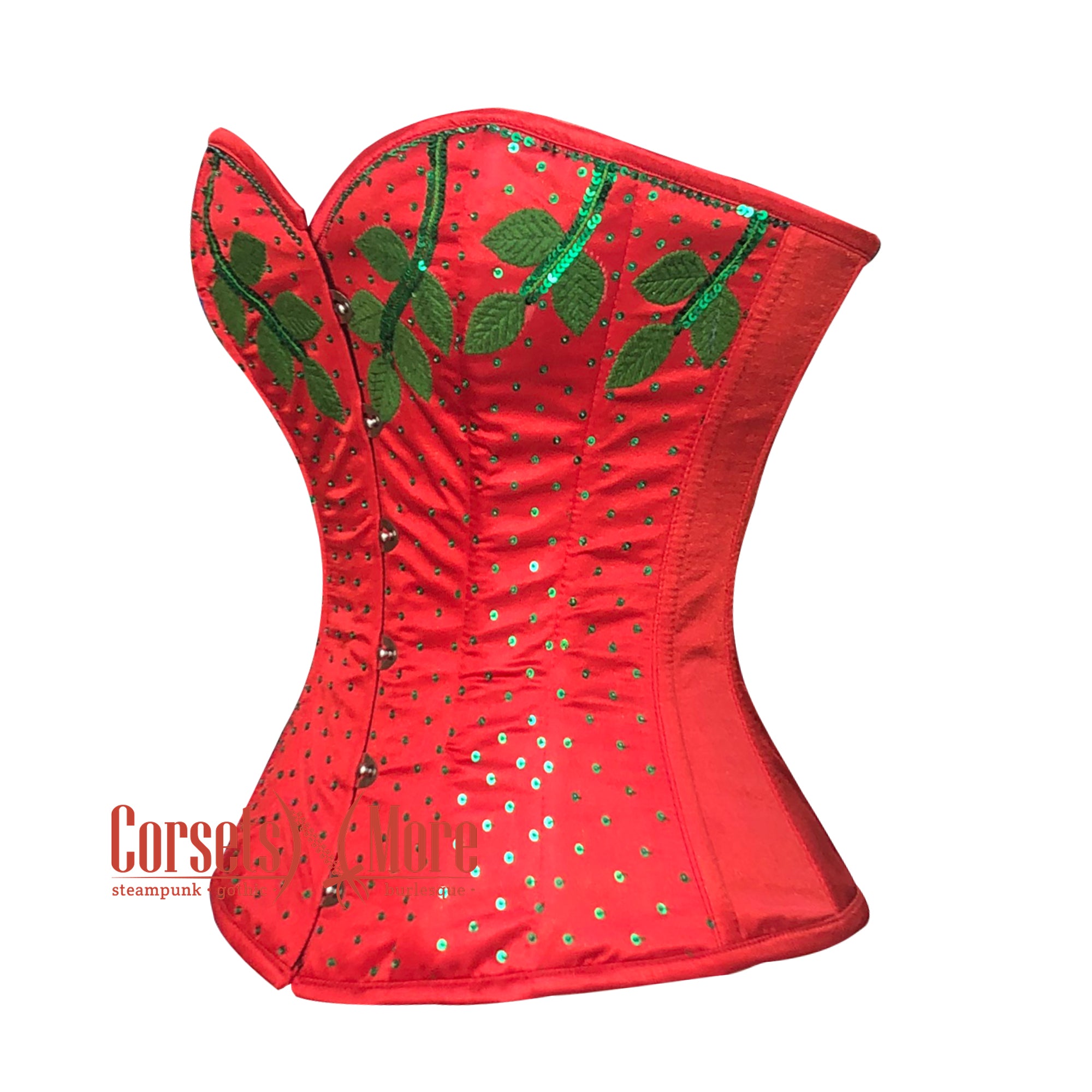 Plus Size Red Satin Thread Sequins Work Burlesque Gothic Corset