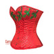 Red Satin Thread Sequins Work Burlesque Gothic Corset Top