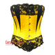 Yellow Satin Black Net Gothic Overbust Burlesque Corset Waist Training Top