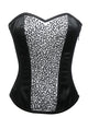 Black And White Satin Sequins Gothic Burlesque Corset Waist Cincher Overbust - CorsetsNmore