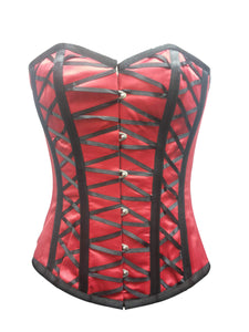 Plus Size Red Satin Black Bondage Lacing Gothic Burlesque Corset Waist Training Overbust