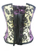 Yellow Purple Satin Gothic Burlesque Corset Waist Training Overbust Tissue Flocking