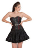 Red Black Brocade Leather Waist Training Bustier Overbust Corset Top