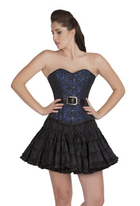 Blue Black Brocade Overbust Top And Cotton Silk Tutu Skirt Plus Size Corset Dress - CorsetsNmore