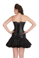 Plus Size Black Faux Leather Seal Lock Gothic Overbust Corset Waist Training Steampunk Costume Top & Cotton Silk Tutu Skirt Dress
