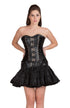 Plus Size Black Faux Leather Seal Lock Gothic Overbust Corset Waist Training Steampunk Costume Top & Cotton Silk Tutu Skirt Dress