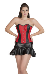 Black And Red Leather Waist Training Bustier Overbust Plus Size Corset Top Gothic Steampunk Costume Dress - CorsetsNmore