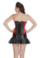 Black And Red Leather Waist Training Bustier Overbust Plus Size Corset Top Gothic Steampunk Costume Dress - CorsetsNmore