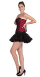 Red Lining Cotton Polyester Black Net Plus Size Overbust Corset Waist Training Burlesque Costume  With Skirt Dress