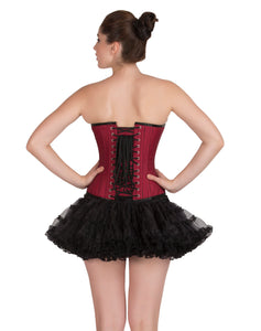 Red Lining Cotton Polyester Black Net Plus Size Overbust Corset Waist Training Burlesque Costume  With Skirt Dress
