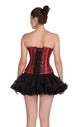 Plus Size Red Black Brocade & Leather Gothic Burlesque Overbust Corset Waist Training & Black Tissue Tutu Skirt Dress