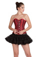Plus Size Red Black Brocade & Leather Gothic Burlesque Overbust Corset Waist Training & Black Tissue Tutu Skirt Dress