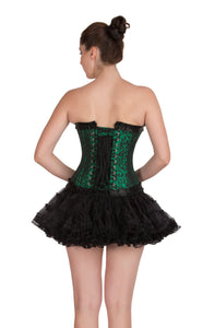 Plus Size Green Black Brocade with Frills Double Bone Overbust Corset Burlesque Top & Tissue Tutu Skirt Dress