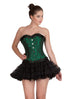 Plus Size Green Black Brocade with Frills Double Bone Overbust Corset Burlesque Top & Tissue Tutu Skirt Dress