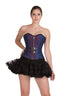Blue Black Brocade & Purple Cotton Gothic Burlesque Bustier Waist Training Overbust Corset Top