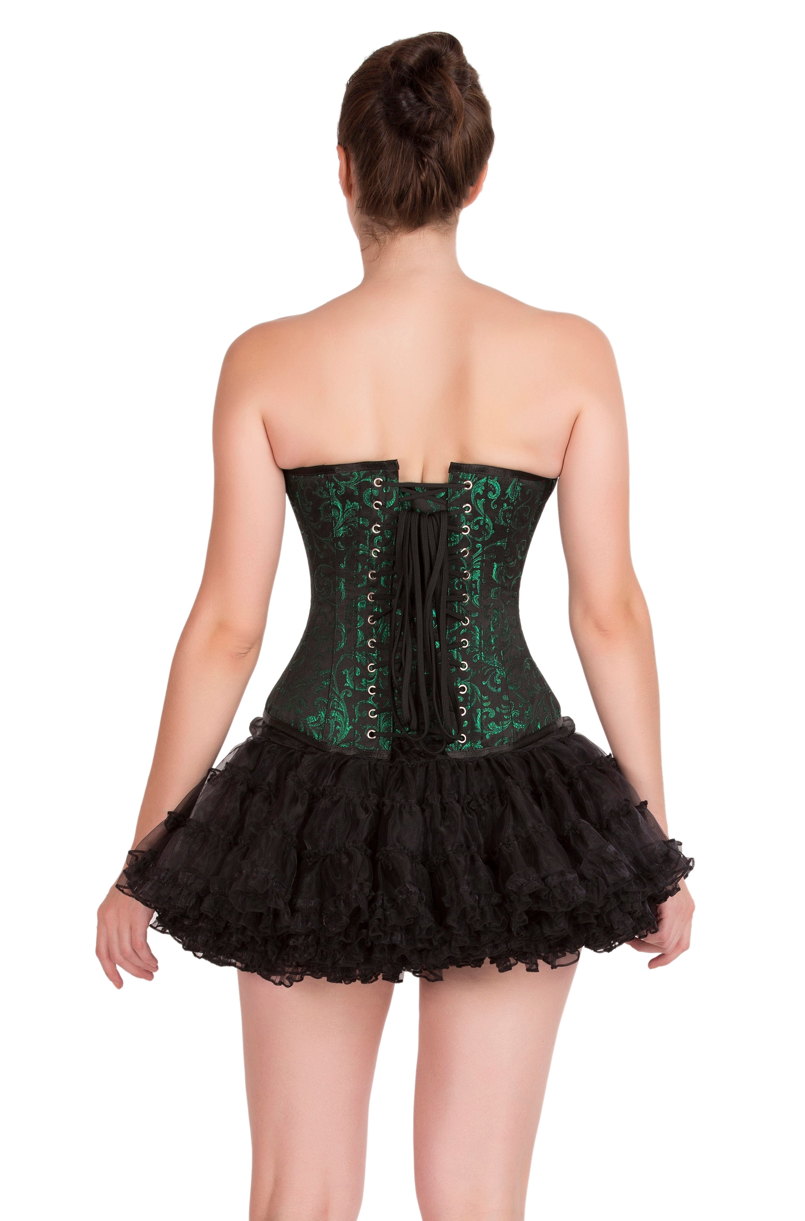 Plus Size Red Leather & Green Black Brocade Gothic Burlesque Bustier Overbust Tissue Tutu Skirt Corset Dress Plus Size Red Leather & Green Black Brocade Gothic Burlesque Bustier Overbust Tissue Tutu Skirt Corset Dress