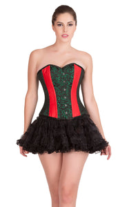 Plus Size Red Leather & Green Black Brocade Gothic Burlesque Bustier Overbust  Tissue Tutu Skirt Corset Dress
