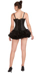 Plus Size Black Brocade Leather Straps Burlesque Overbust Corset Waist Training Top & Tutu Skirt Corset Dress