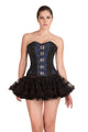 Plus Size Blue Black Brocade Gothic Steampunk Overbust Corset Waist Training Top & Tissue Tutu Skirt Dress