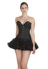 Black Brocade Burlesque Plus Size Waist Training Overbust Corset with Tissue Tutu Skirt Dress