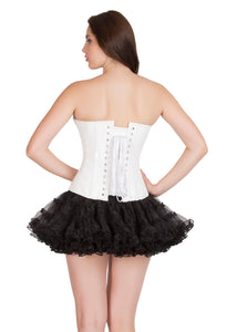 White PVC Leather Gothic Overbust Plus Size Corset Waist Training Bustier Top Steampunk Costume Dress