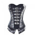 Black Satin & Faux Leather Gothic Steampunk Bustier Waist Training Burlesque Overbust Corset Costume