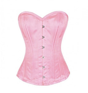 Pink Satin Double Bone Gothic Overbust Plus Size Corset Waist Training Burlesque Costume