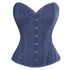 Blue Denim Gothic Steampunk Bustier Waist Training Costume Burlesque Overbust Corset