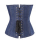 Blue Denim Gothic Steampunk Bustier Waist Training Costume Burlesque Overbust Corset