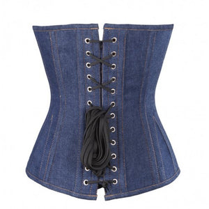 Blue Denim Plus Size Gothic Steampunk Bustier Costume Burlesque Overbust Corset