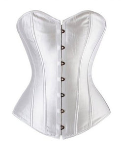 White Satin Gothic Burlesque Bustier Waist Training Costume Overbust Corset Top