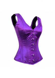 Purple Satin Shoulder Strap Overbust Plus Size Corset Bustier Waist Trainer Goth Burlesque Costume