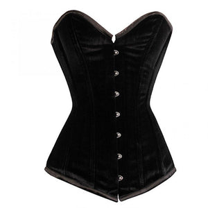 Black Velvet Gothic LONG Plus Size Overbust Corset Waist Training Burlesque Costume - CorsetsNmore