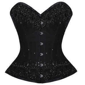 Black Handmade Sequins Gothic Burlesque Bustier Waist Training Overbust Corset Top