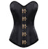 Plus Size Black Satin Bronze Seal Lock LONG Overbust Corset Waist Training Steampunk Costume