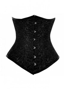 Black Brocade Double Bone LONG Underbust Corset Gothic Waist Training Burlesque Costume