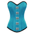 Baby Blue Satin Silver Clasps Gothic LONG Overbust Corset Steampunk Costume Waist Training Bustier