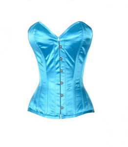 Baby Blue Satin Gothic Overbust Plus Size Corset Waist Training Burlesque Costume Bustier - CorsetsNmore