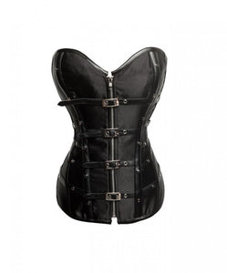 Plus Size Black Satin Leather Belts Zipper LONGLINE Overbust Corset